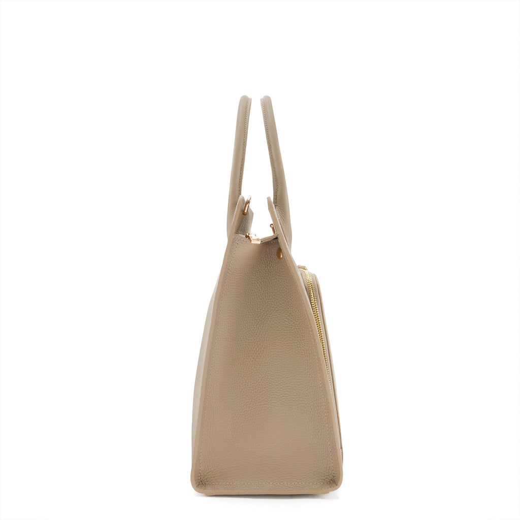 Honoré Nadine taupe calfskin leather handbag with 16.4 inch laptop pocket