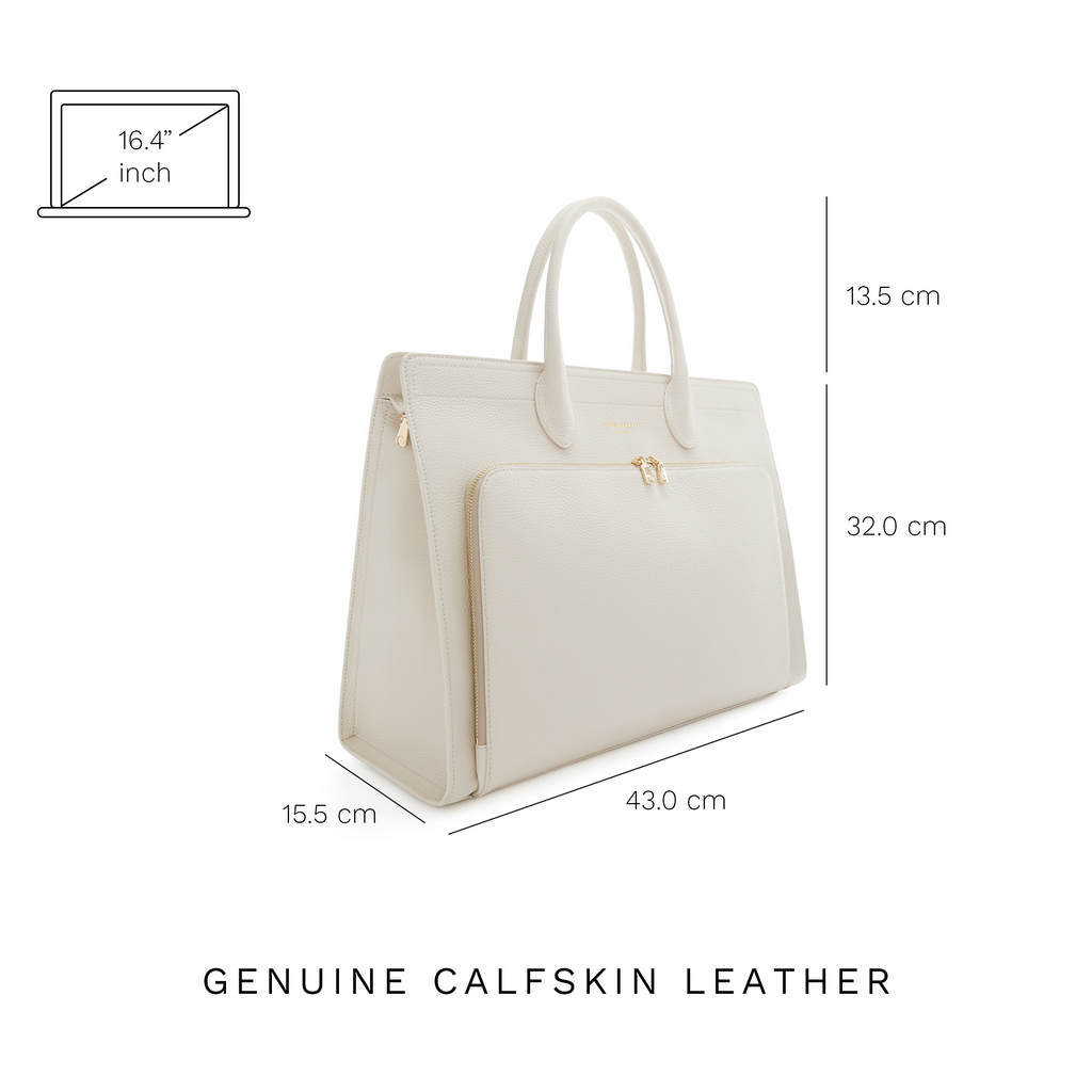 Honoré Nadine cream calfskin leather handbag with 16.4 inch laptop pocket