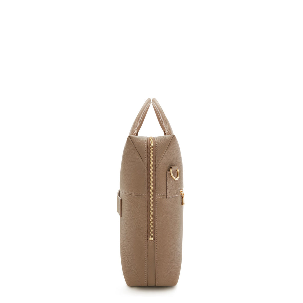 Honoré Anique taupe calfskin leather handbag with 16.4 inch laptop pocket