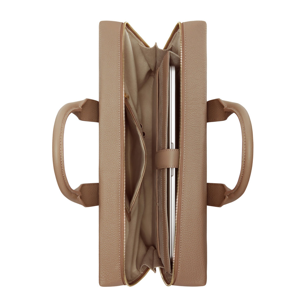 Cadeau d'Isabel taupe calfskin leather handbag and wallet set