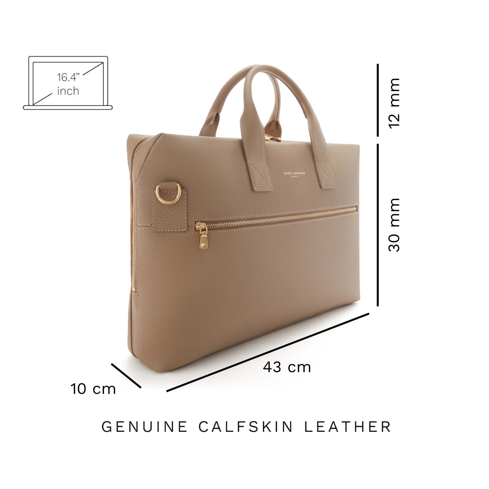 Honoré Anique taupe calfskin leather handbag with 16.4 inch laptop pocket