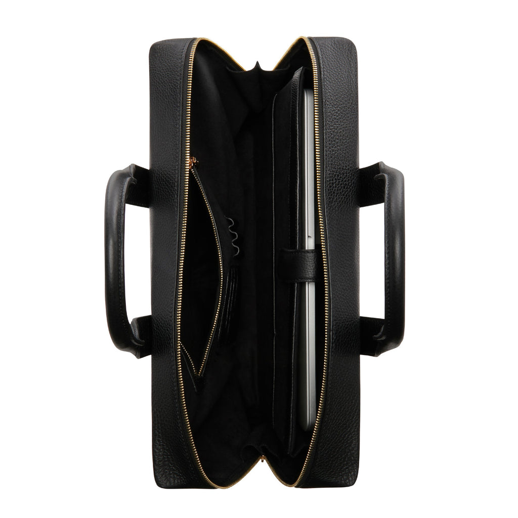 Honoré Anique black calfskin leather handbag with 16.4 inch laptop pocket