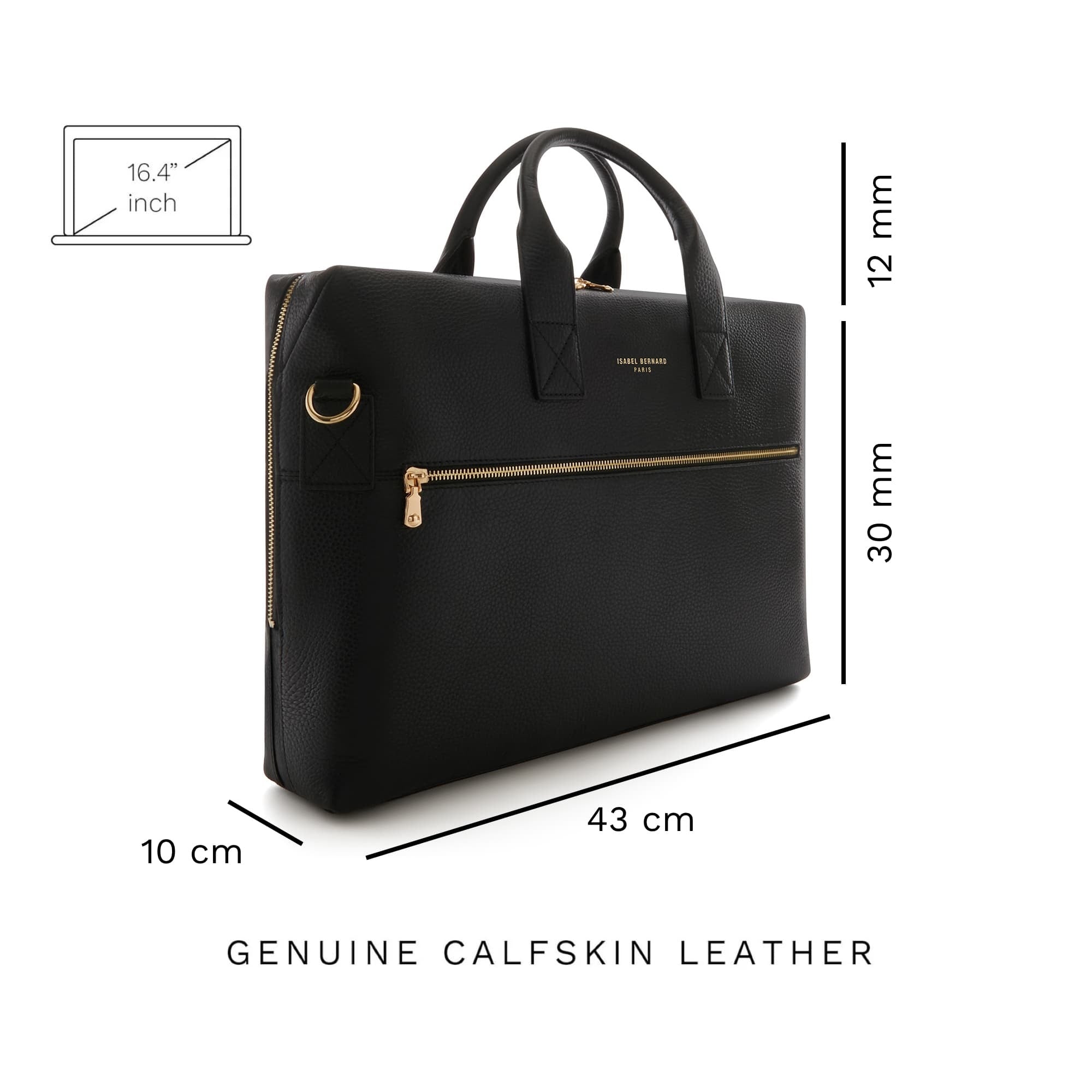 Honoré Anique black calfskin leather handbag with 16.4 inch laptop pocket