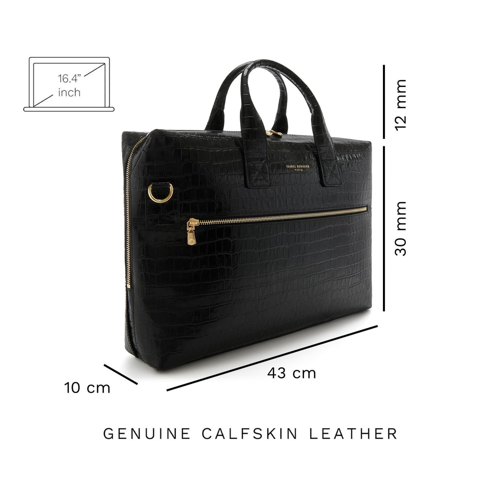 Honoré Anique croco black leather handbag with 16.4 inch laptop pocket