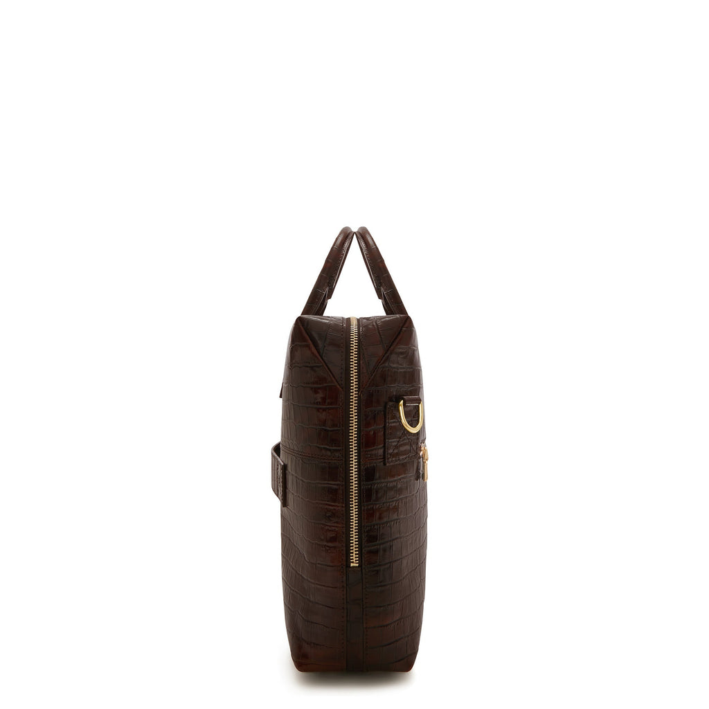 Cadeau d'Isabel croco brown calfskin leather handbag and wallet set