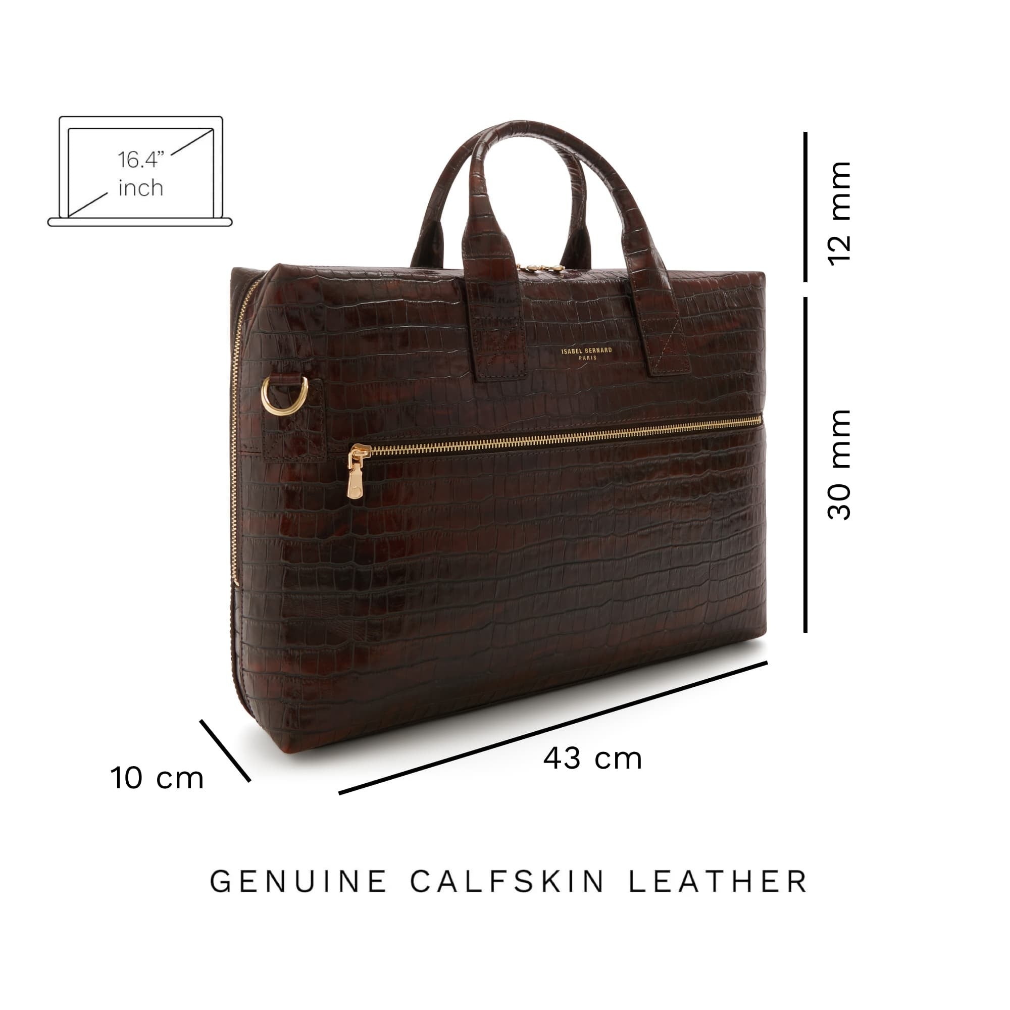 Honoré Anique croco brown leather handbag with 16.4 inch laptop pocket