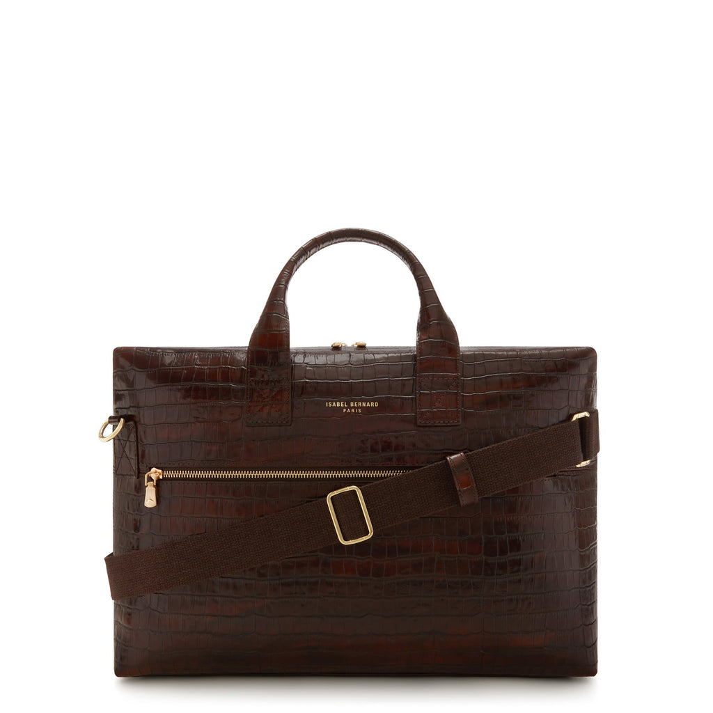 Cadeau d'Isabel croco brown calfskin leather handbag and wallet set