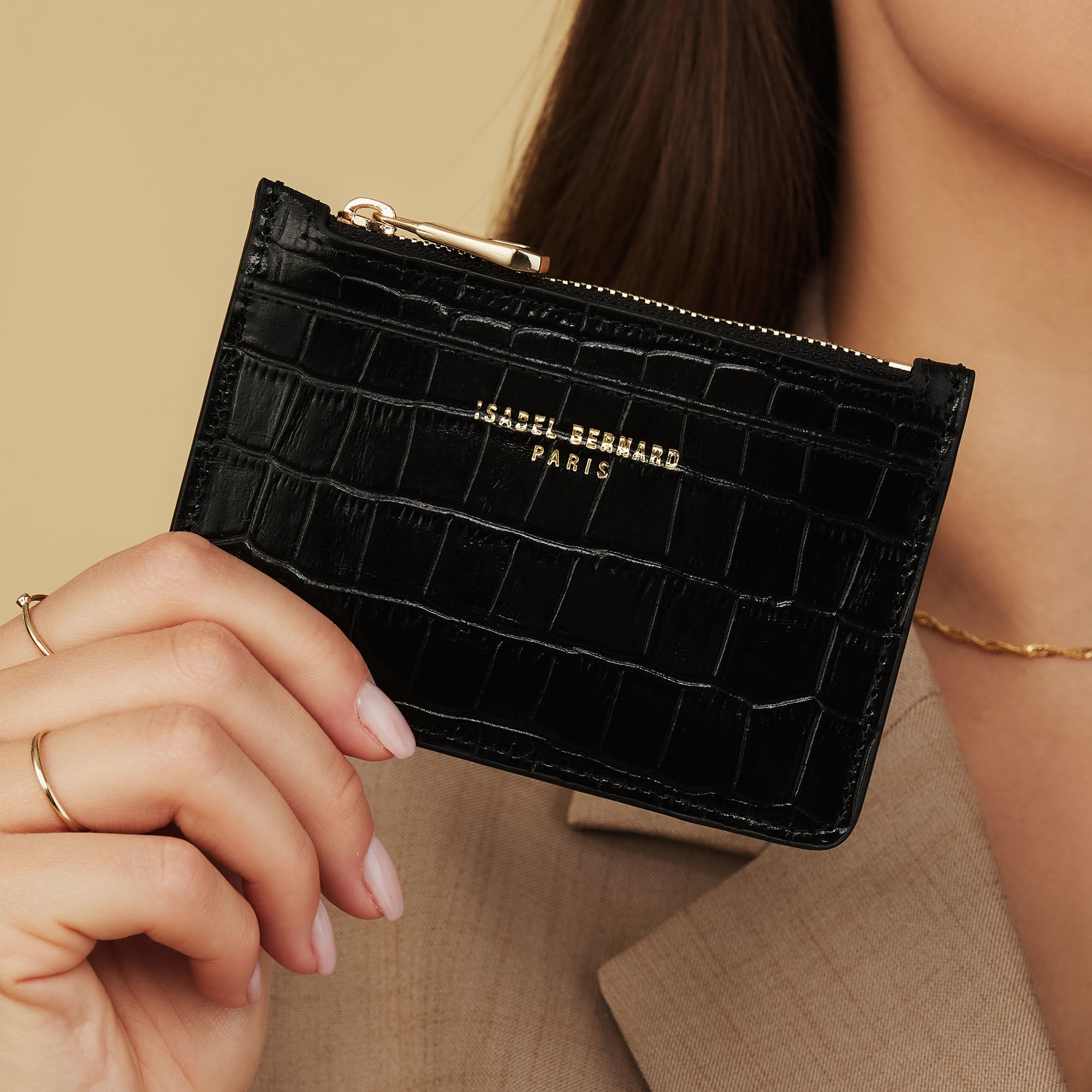 Cadeau d'Isabel croco black calfskin leather shopper & cardholder set